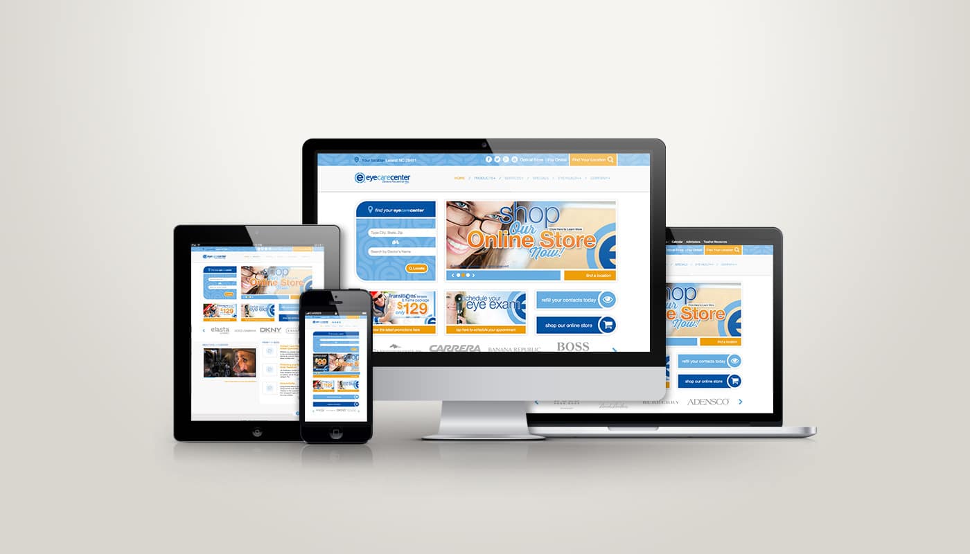 Eye Care Center website designed by DesignLoud, shown on desktop, tablet and mobile