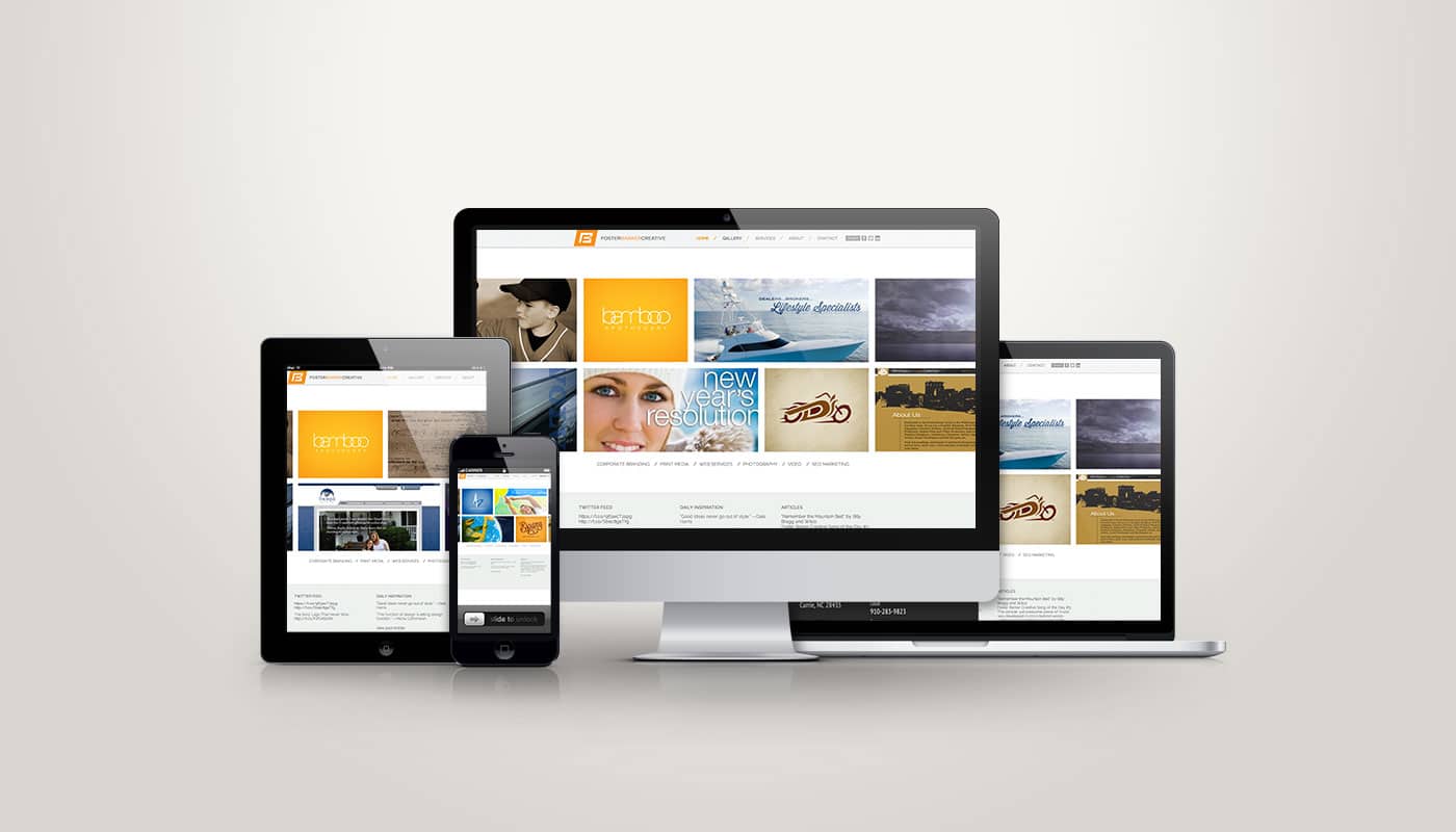 Foster Barker website designed by DesignLoud, shown on desktop, tablet and mobile