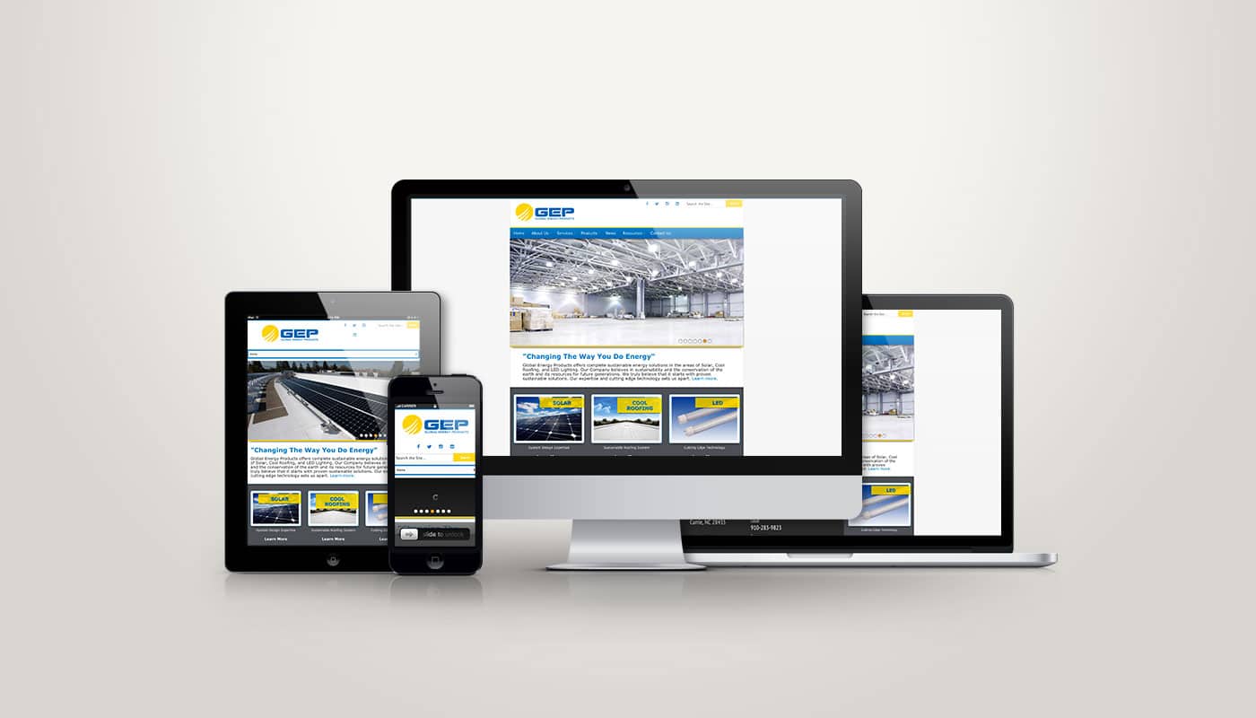 GEP Solar website designed by DesignLoud, shown on desktop, tablet and mobile