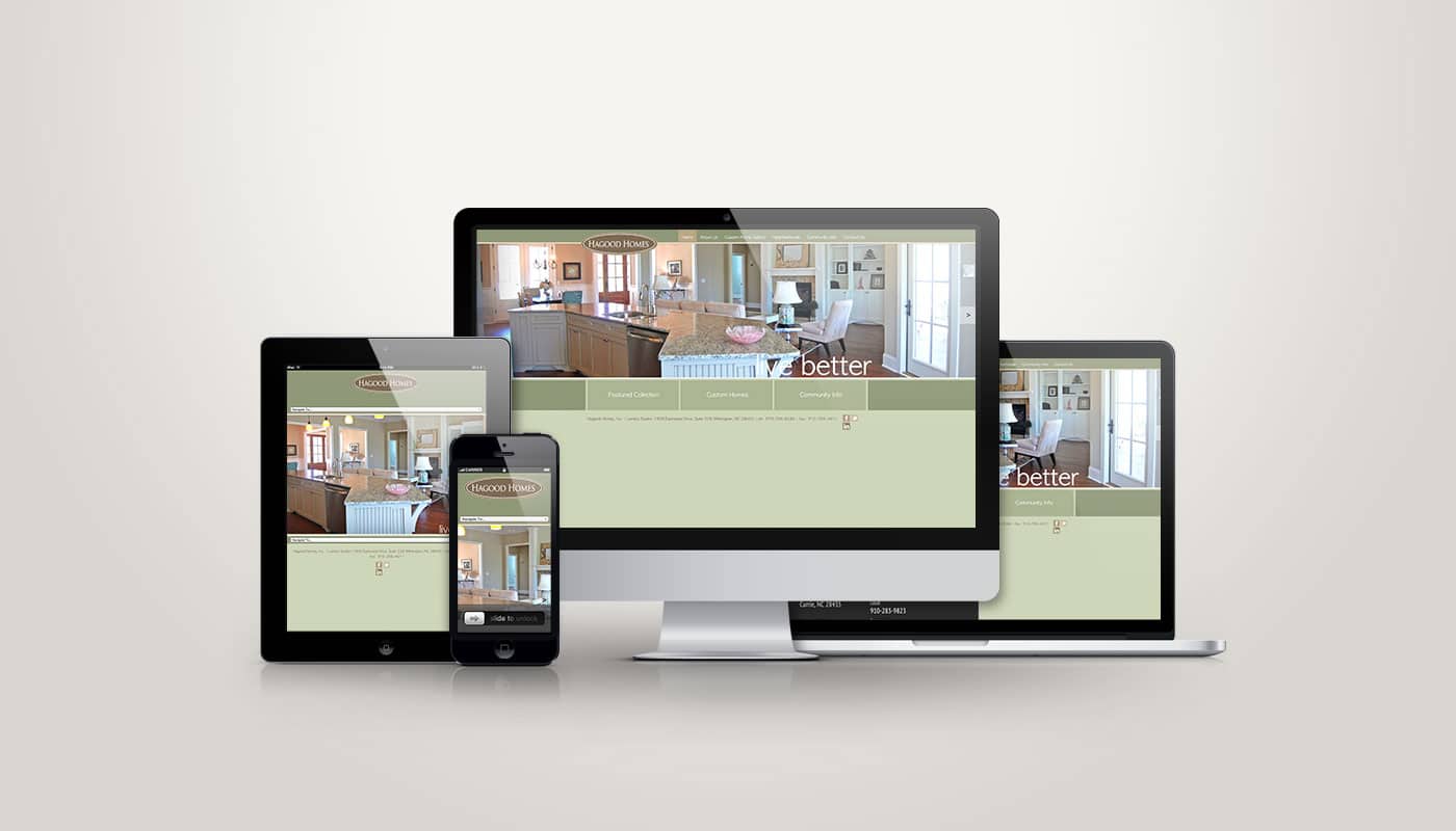 Hagood Homes website designed by DesignLoud, shown on desktop, tablet and mobile