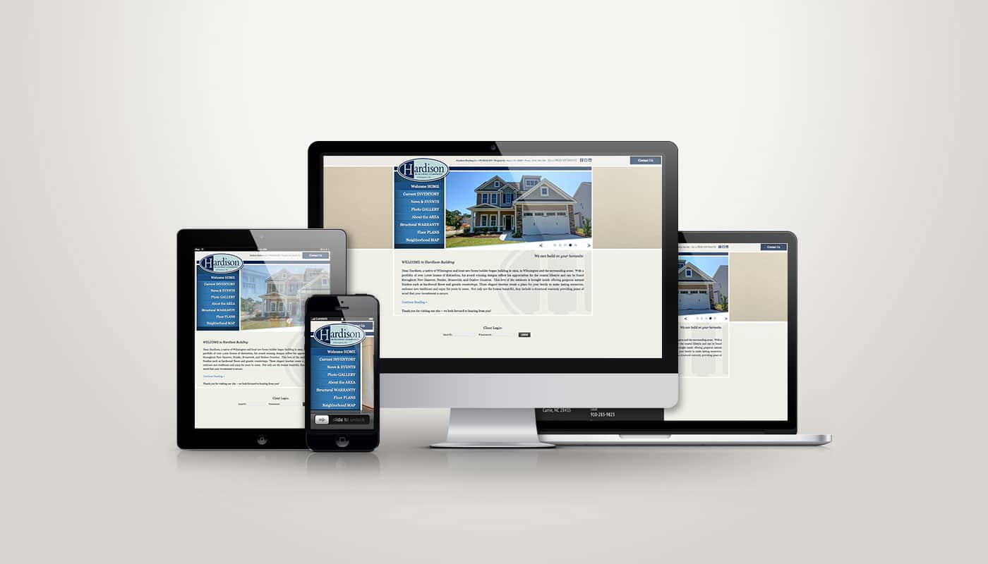 Hardison Building Company website designed by DesignLoud, shown on desktop, tablet and mobile