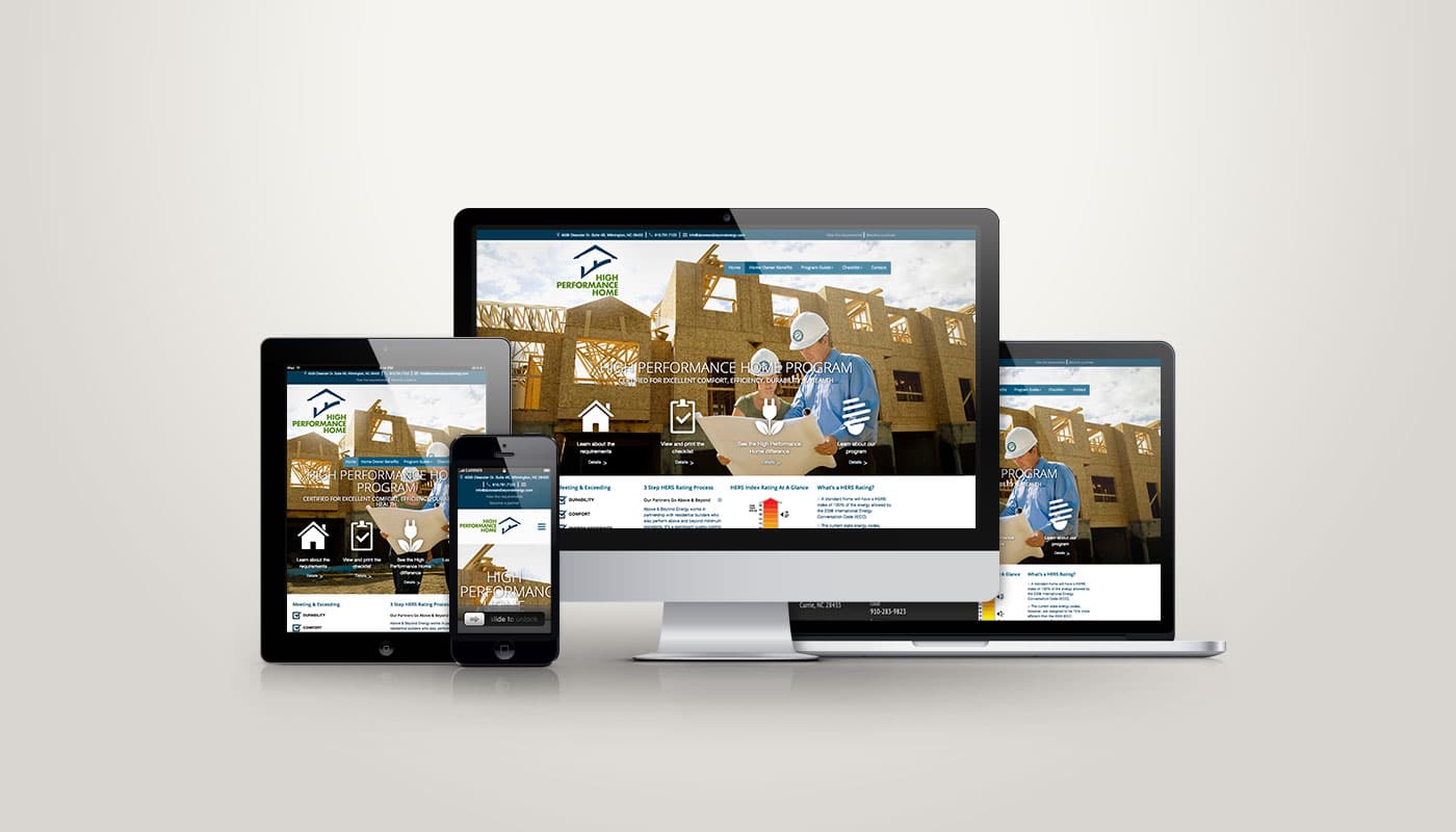 High Performance Home Program website designed by DesignLoud, shown on desktop, tablet and mobile