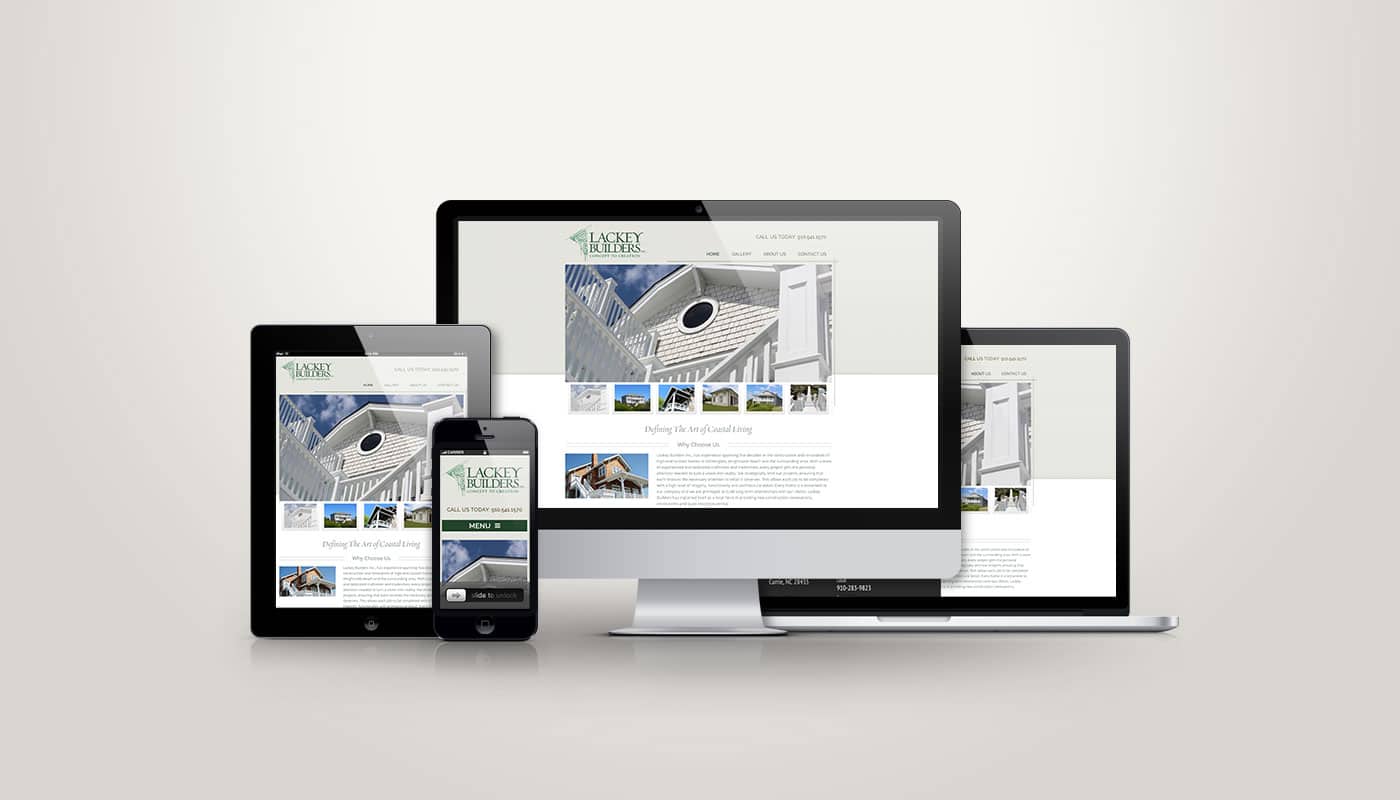 Lackey Builders website designed by DesignLoud, shown on desktop, tablet and mobile
