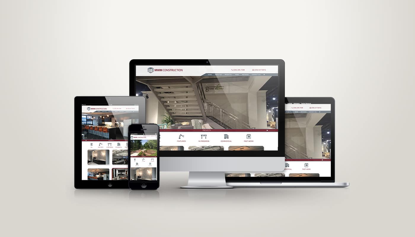 MWM Construction website designed by DesignLoud, shown on desktop, tablet and mobile