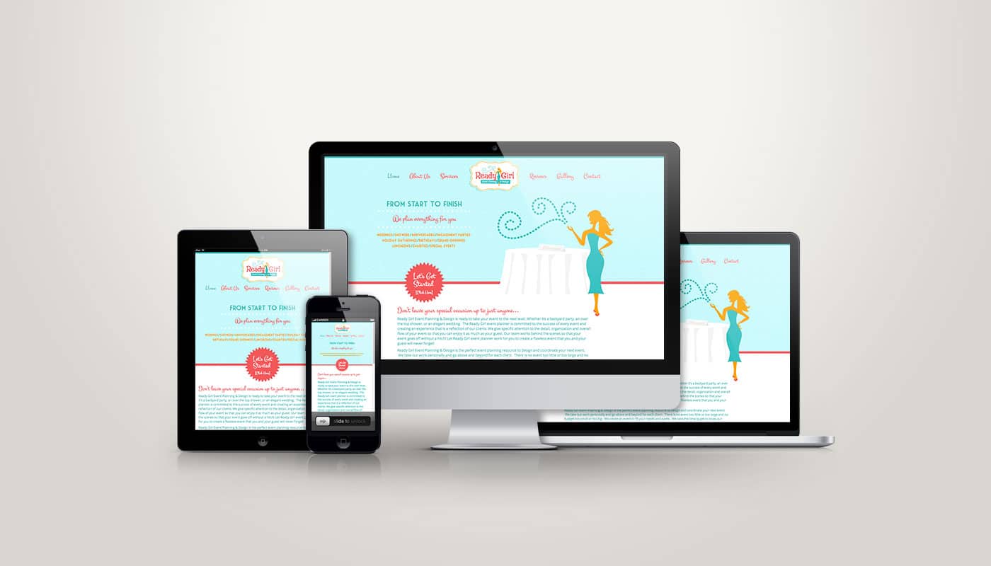 Ready Girl Events website designed by DesignLoud, shown on desktop, tablet and mobile