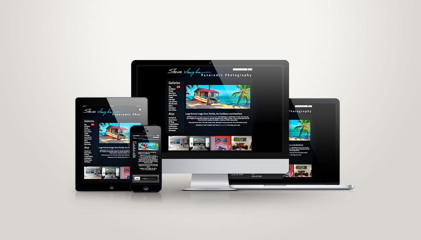 Steve Vaughn website designed by DesignLoud, shown on desktop, tablet and mobile