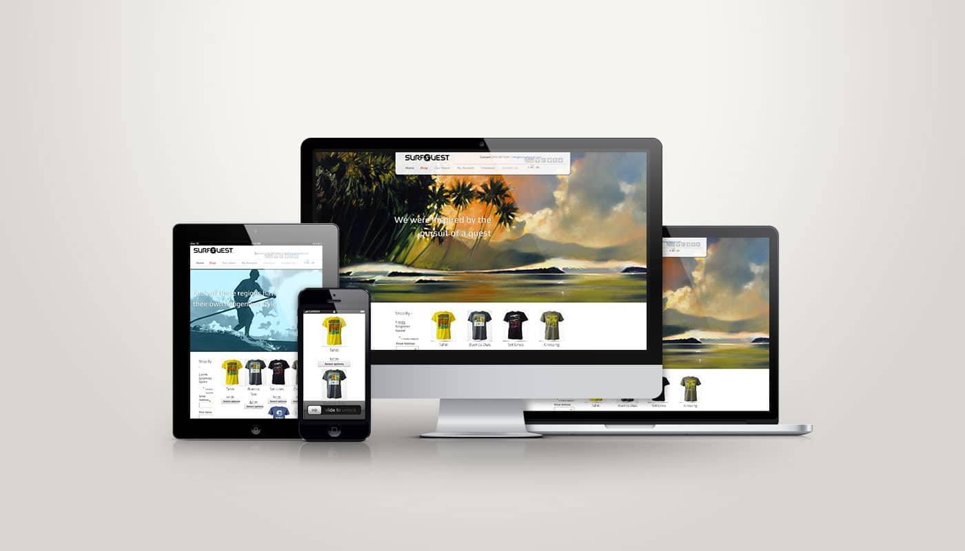 Surf Quest website designed by DesignLoud, shown on desktop, tablet and mobile