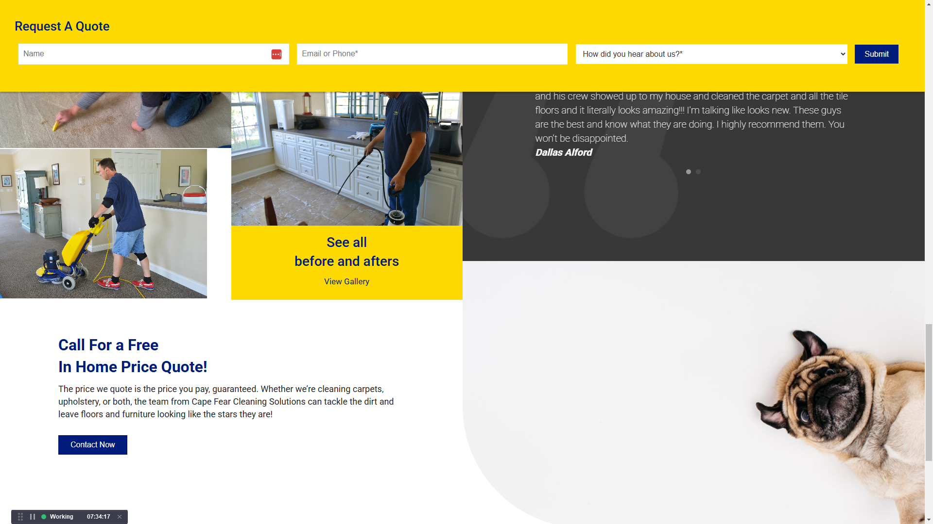 Cape Fear Cleaning Solutions website before-and-after gallery and free price quote section