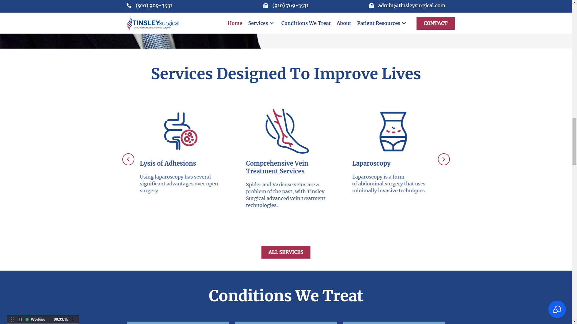 Tinsley Surgical website services section