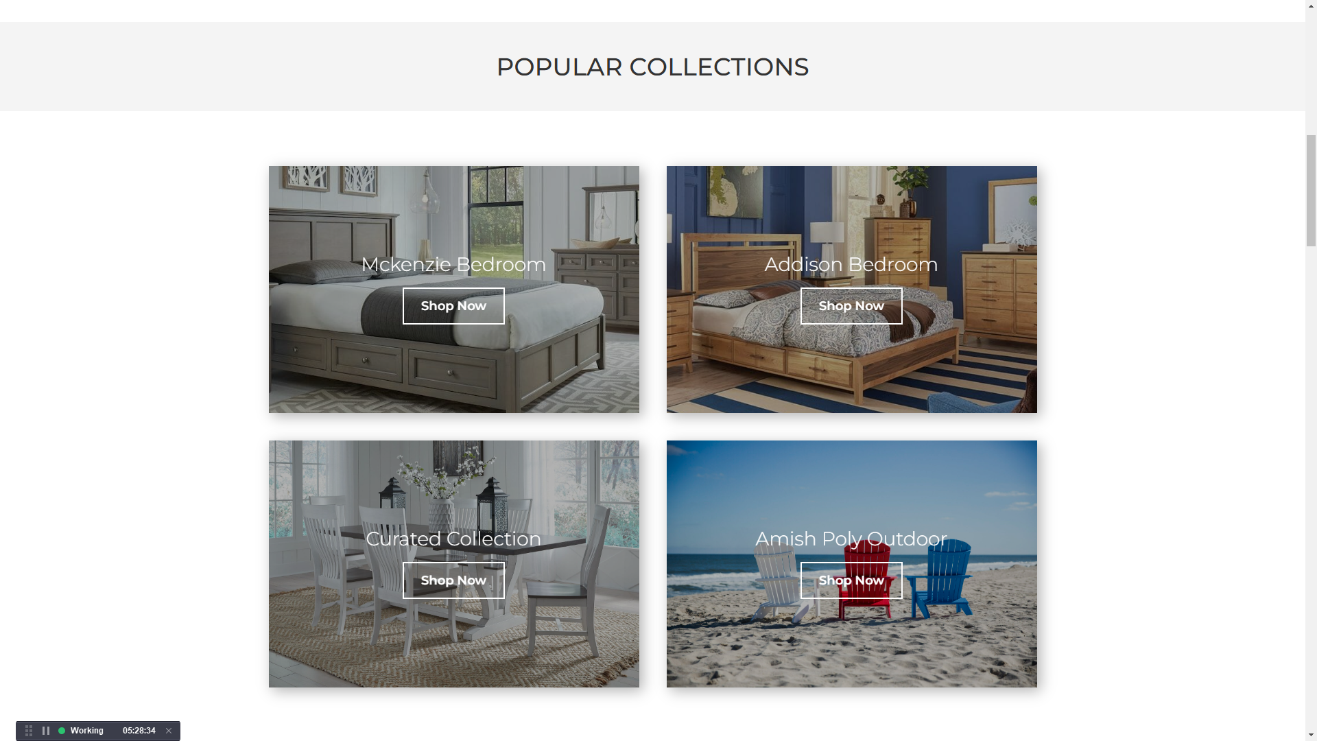 Popular collections section of the Unfinished Furniture of Wilmington website