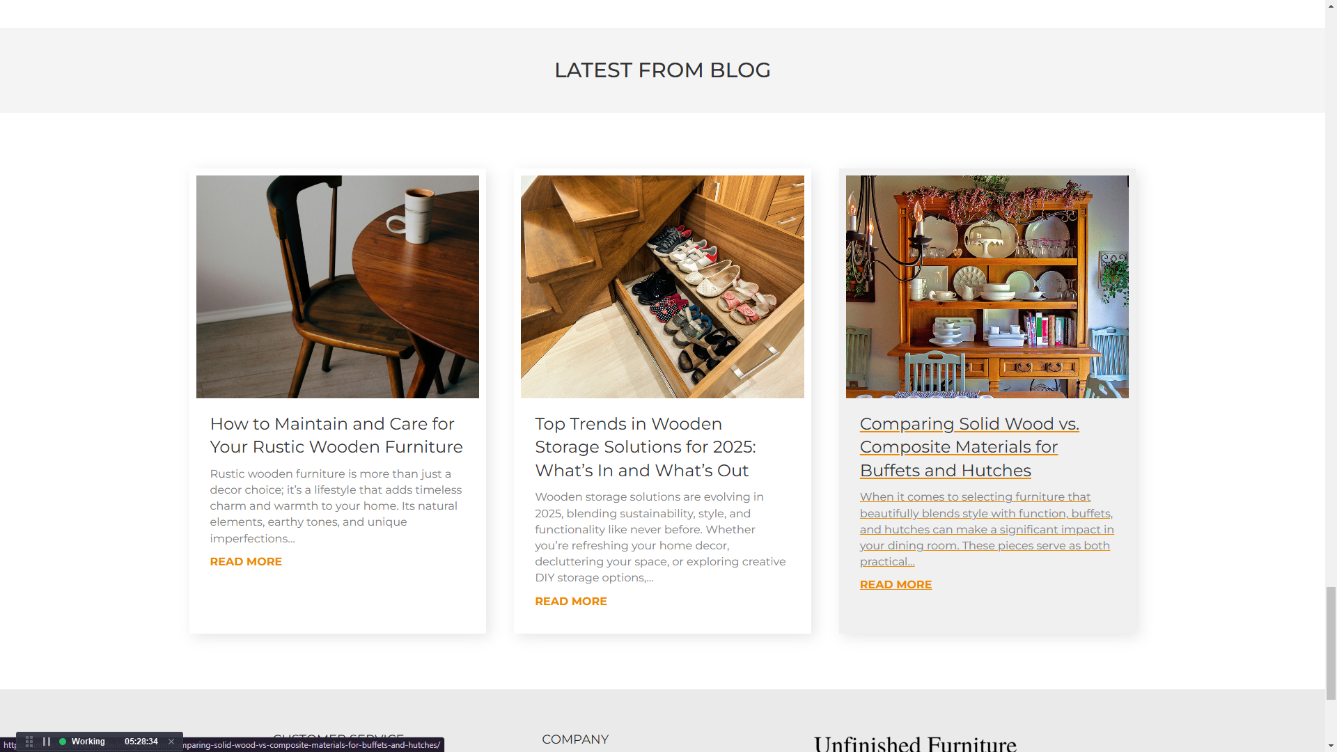 Latest blog posts section of the Unfinished Furniture of Wilmington website